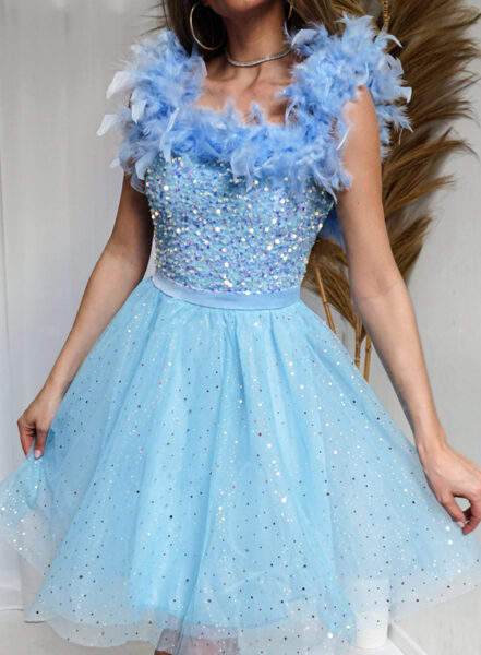 Svētku kleita ar spalvām 